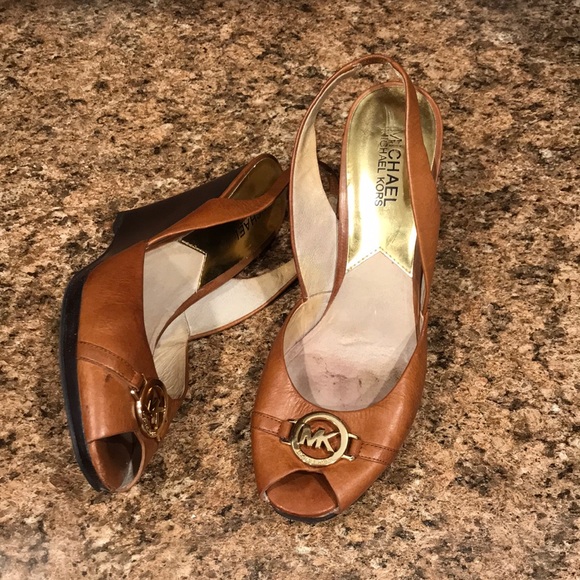 MICHAEL Michael Kors Women Leather Peep Toe sandals wedge Brown | 8.5 - Picture 2 of 16